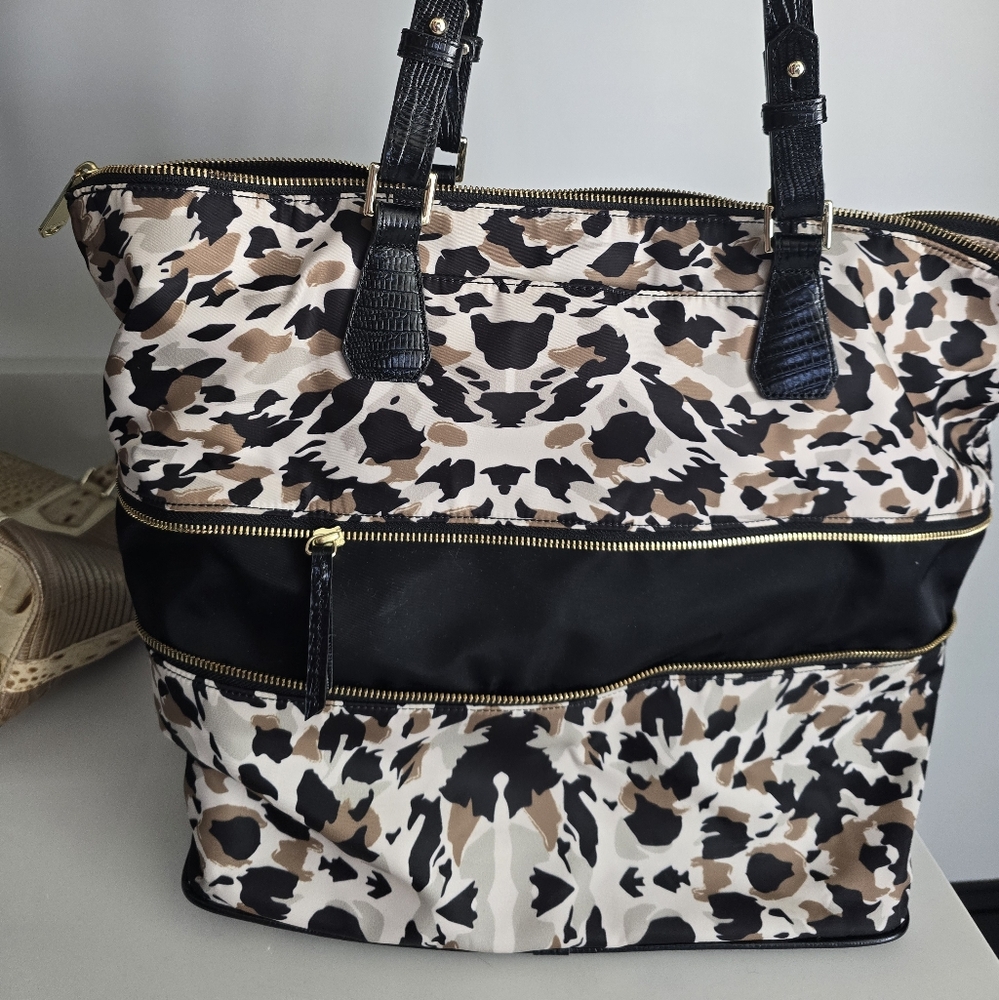 Brahmin Stylish Leopard Print Tote Bag with Black Accents